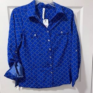 NWT Petite Blouse 3/4 Roll Tab Sleeve With Pockets